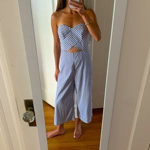 Nautical stripped strapless jumpsuit